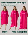 Bambuy&ouml;paitojen koko-opas. 166 cm pitk&auml;ll&auml;, lyhyen helma polvien alle, pitk&auml; s&auml;&auml;ren puoliv&auml;liin.